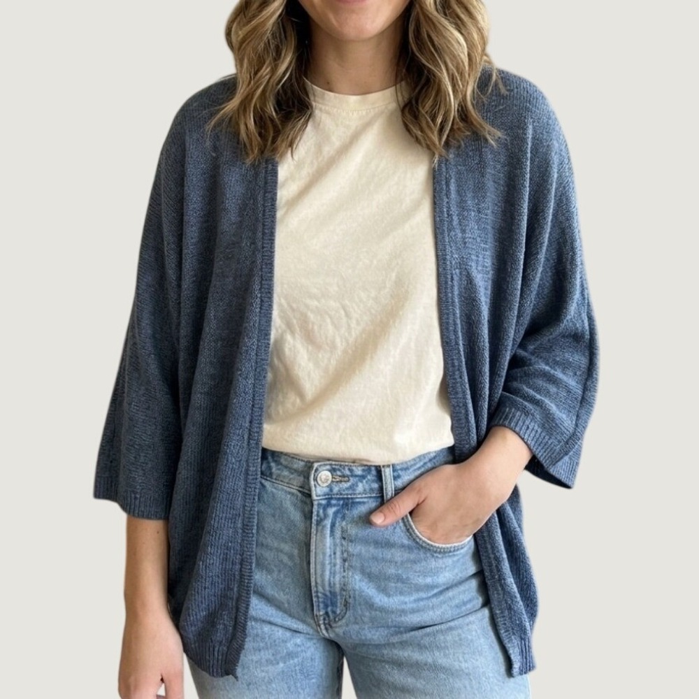 Made in Italy Blue Modal Blend Open Front Dolman Sleeve Cardigan Sweater